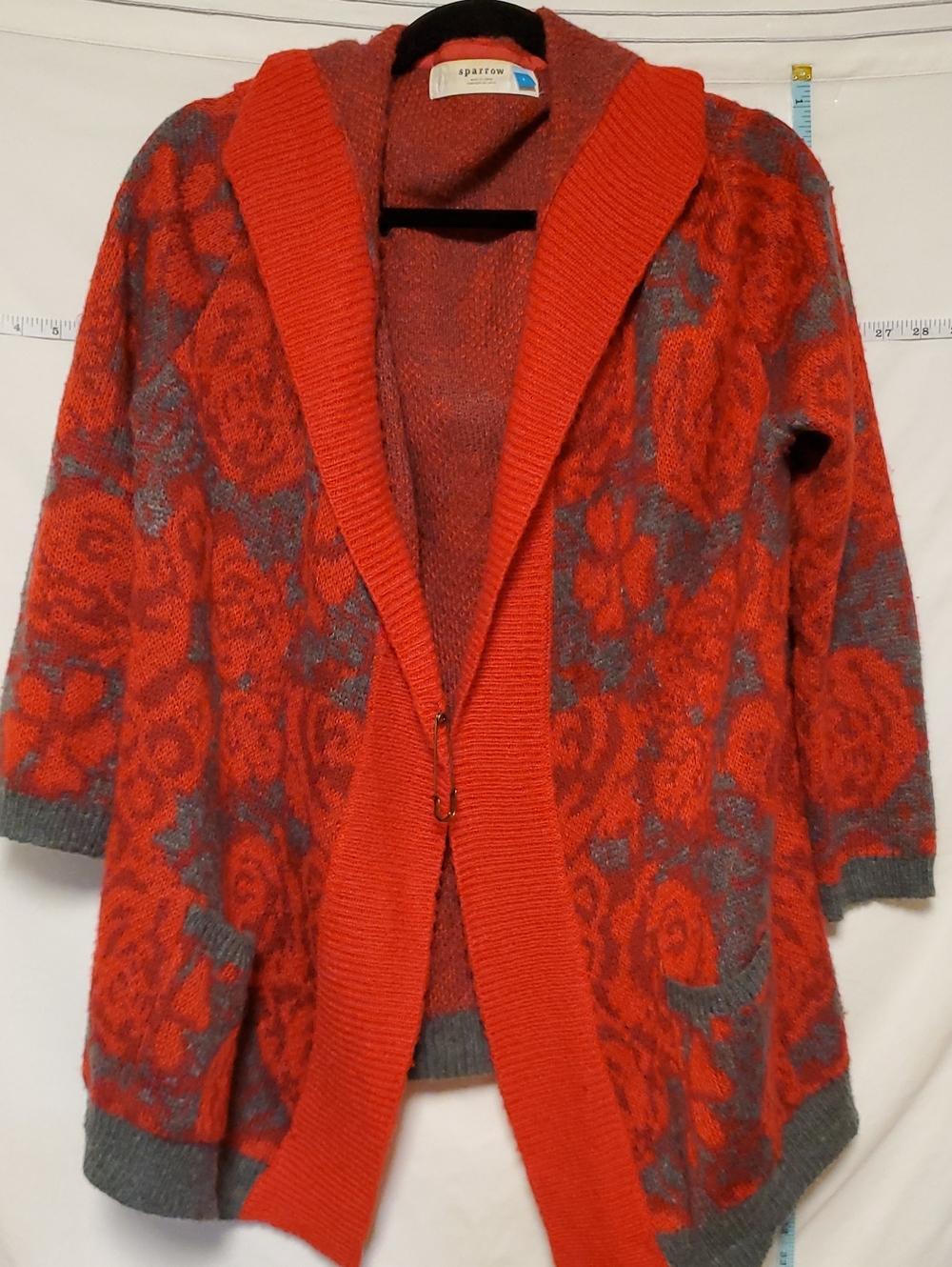 Spartrow Anthropologie Tomato Red Maraschino Floral Hooded Sweater Cardigan LG
